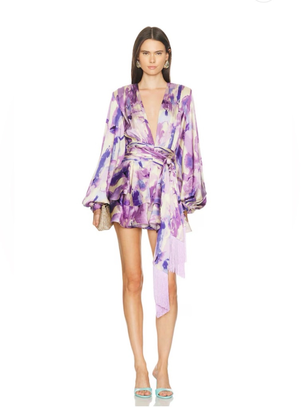 New Bronx and Banco Wisteria Bedouin Coastal Wrap Mini Dress in Purple Multi - Picture 4 of 16